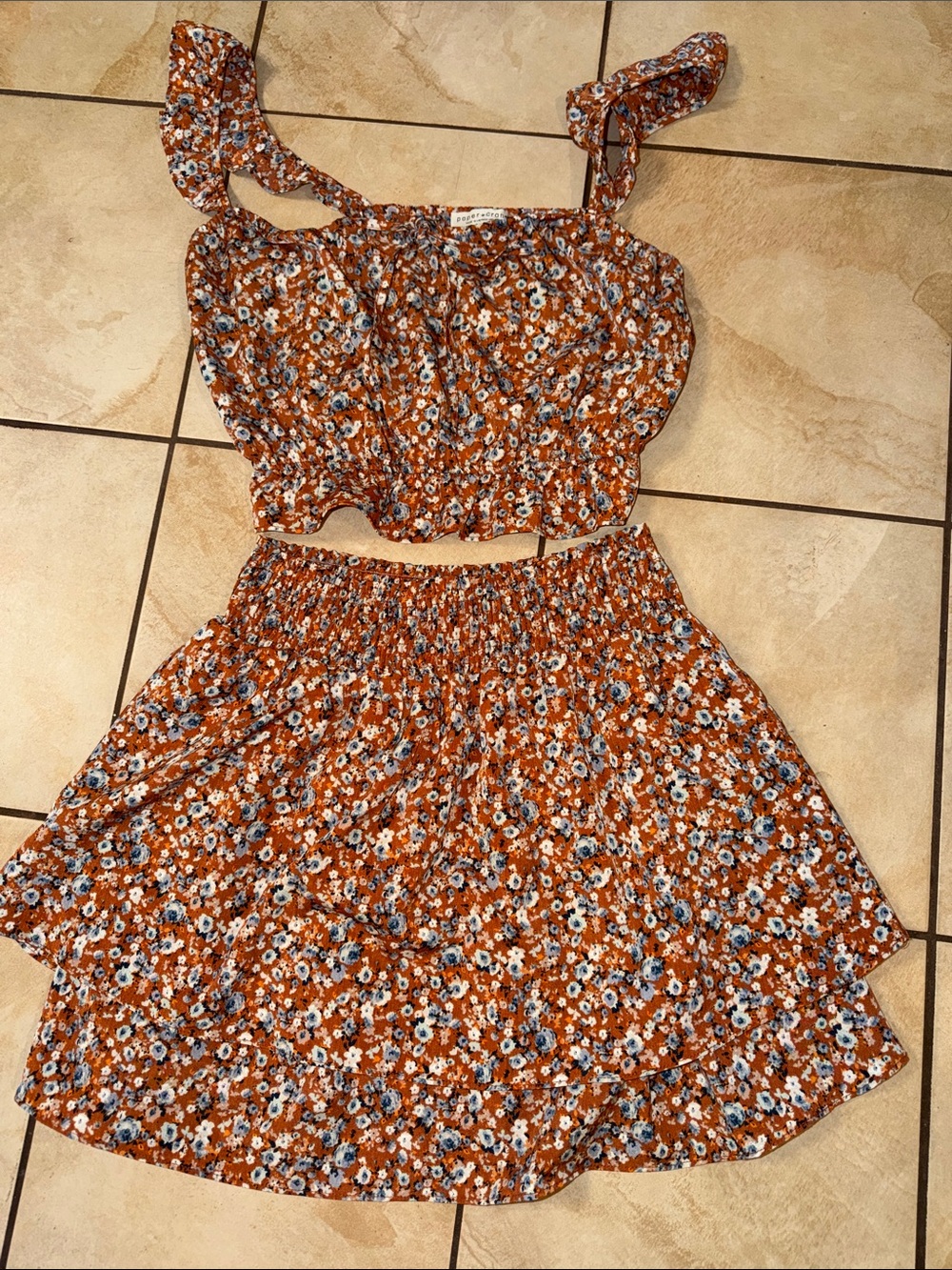 Papermoon Rust Floral Tie-Shoulder Two-Piece Set